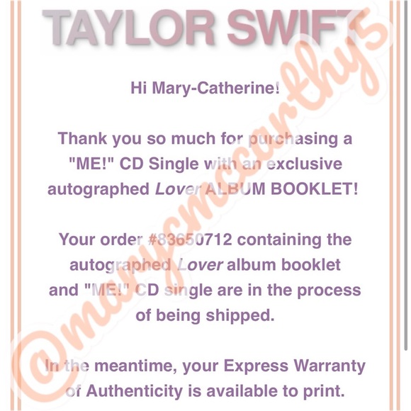 Taylor Swift Autographed Lover Album Booklet and "ME!" CD Single - Picture 4 of 6